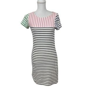 Joules Women US 4 UK 8 Striped Riviera Cotton Jersey Dress White Blue Pink Green